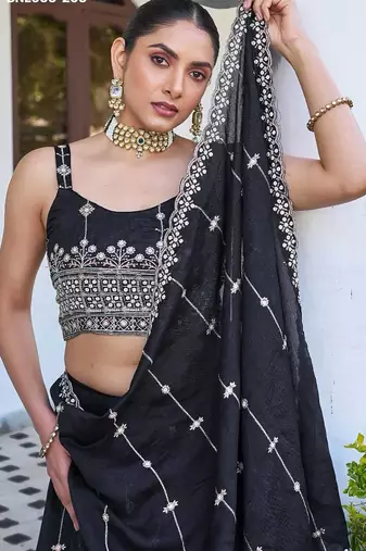 dark navy blue silk blend embroidered lehenga choli