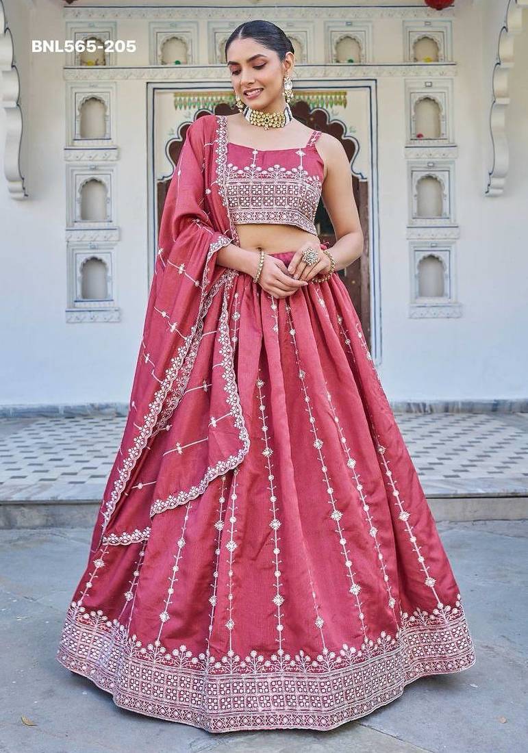 pink silk blend embroidered lehenga choli