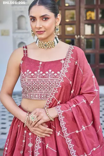 pink silk blend embroidered lehenga choli