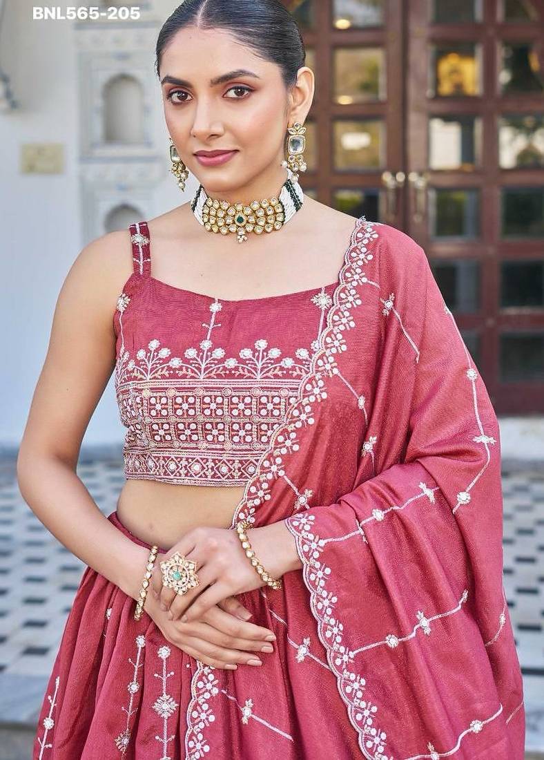 pink silk blend embroidered lehenga choli