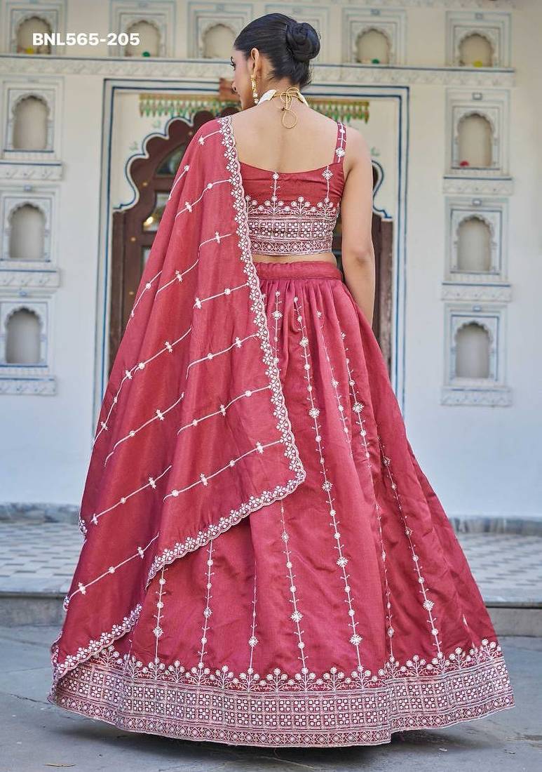 pink silk blend embroidered lehenga choli