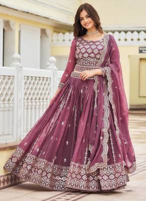dark purple georgette embroidered lehenga choli 1