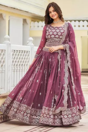 dark purple georgette embroidered lehenga choli