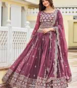 dark purple georgette embroidered lehenga choli