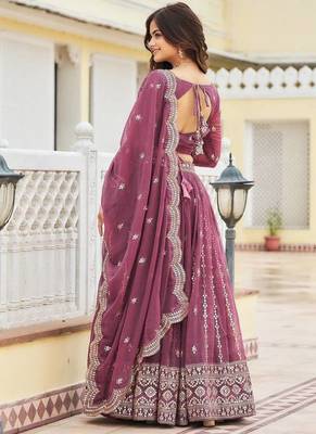 dark purple georgette embroidered lehenga choli 2