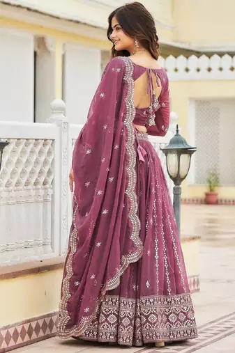 dark purple georgette embroidered lehenga choli