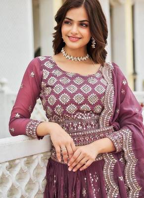 dark purple georgette embroidered lehenga choli 3