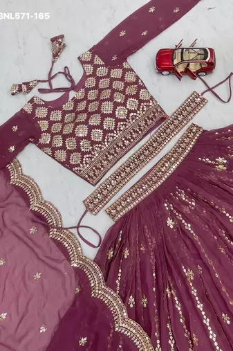 dark purple georgette embroidered lehenga choli