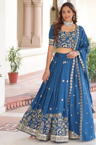 royal blue silk blend embroidered lehenga choli