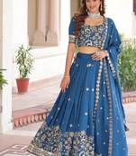 royal blue silk blend embroidered lehenga choli