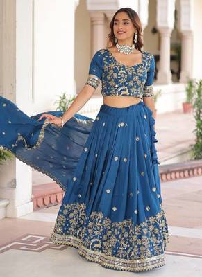 royal blue silk blend embroidered lehenga choli 3