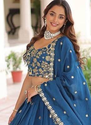 royal blue silk blend embroidered lehenga choli 4