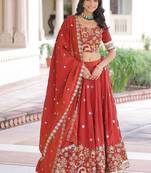 orange silk blend embroidered lehenga choli