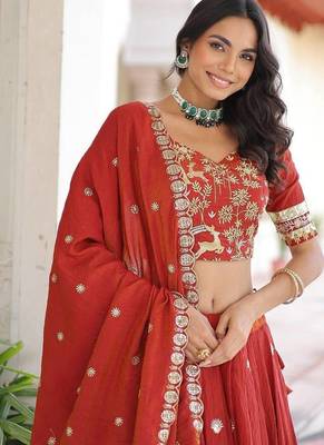 orange silk blend embroidered lehenga choli 2