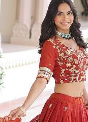 orange silk blend embroidered lehenga choli 3