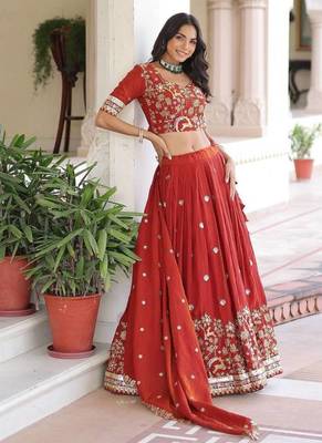 orange silk blend embroidered lehenga choli 4