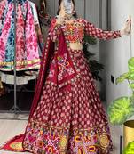 maroon rayon printed lehenga choli