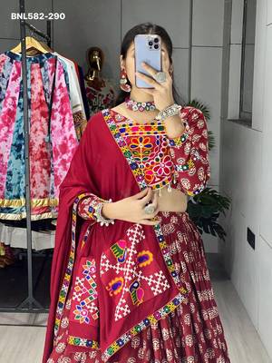 maroon rayon printed lehenga choli 2