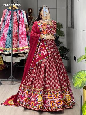 maroon rayon printed lehenga choli 4