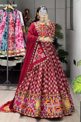 maroon rayon printed lehenga choli