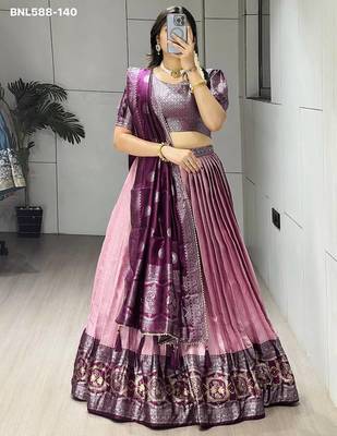 pink silk printed lehenga choli 1