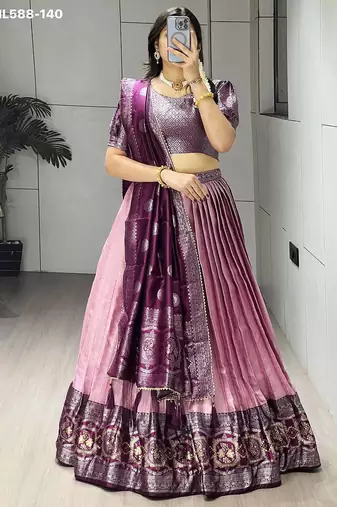 pink silk printed lehenga choli