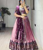 pink silk printed lehenga choli