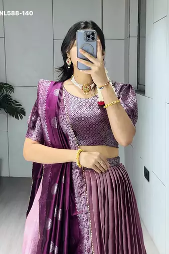 pink silk printed lehenga choli
