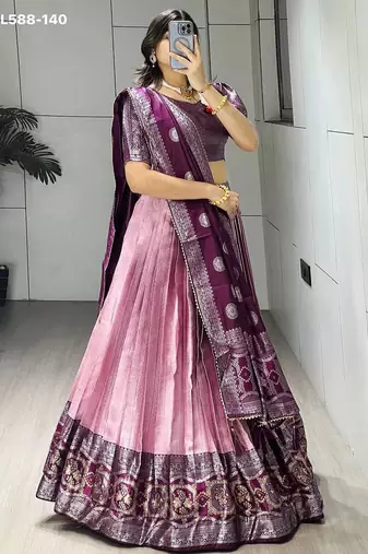 pink silk printed lehenga choli