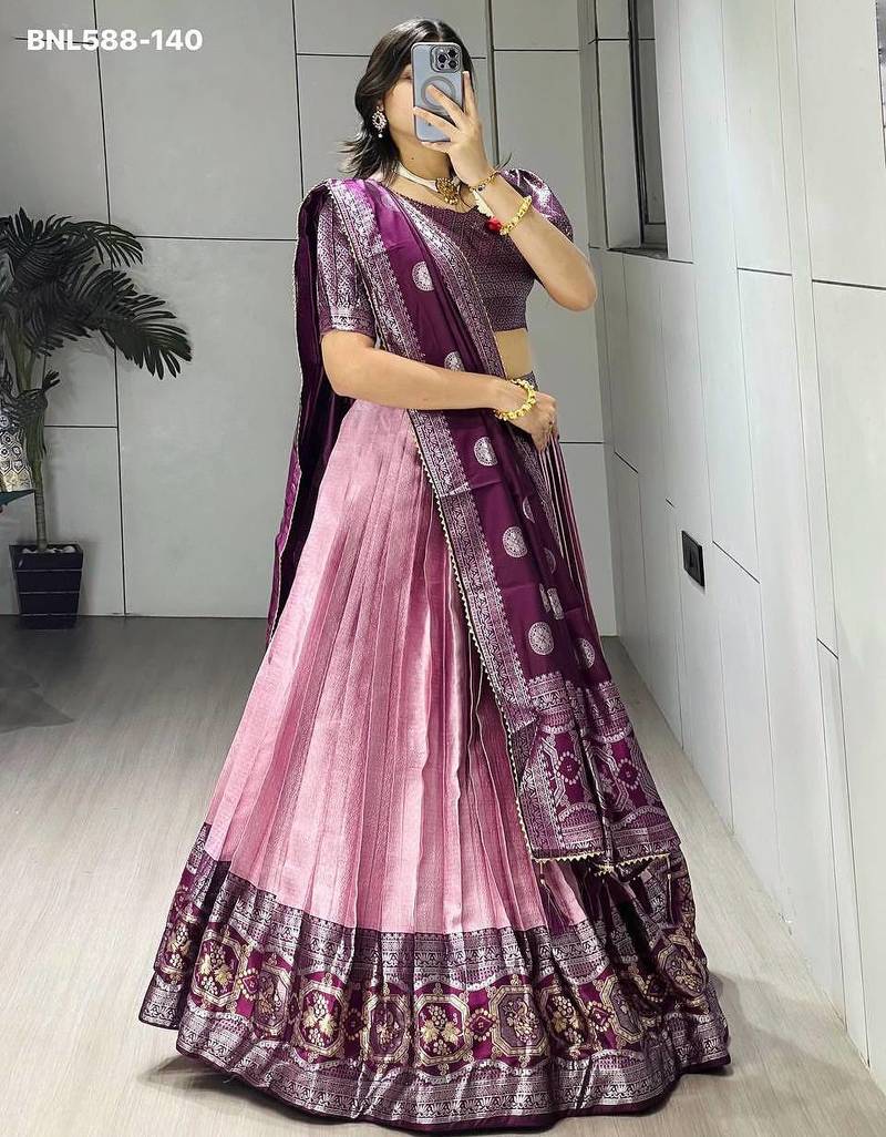 pink silk printed lehenga choli