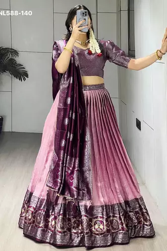pink silk printed lehenga choli