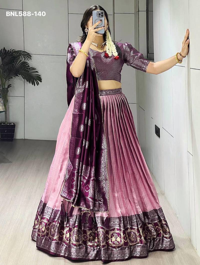 pink silk printed lehenga choli