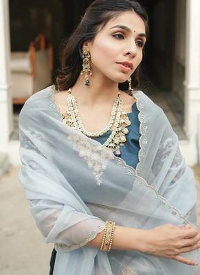 teal blue silk blend plain lehenga choli 2