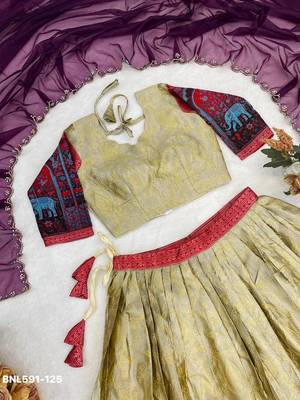 light mustard silk printed lehenga choli 2