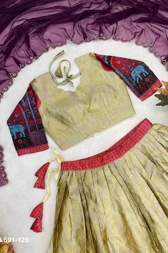 light mustard silk printed lehenga choli