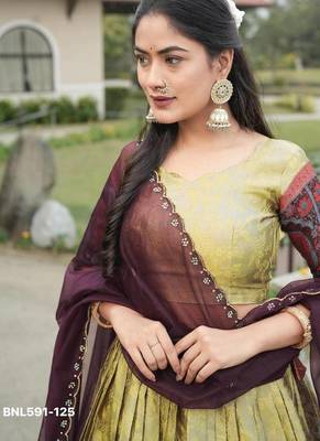 light mustard silk printed lehenga choli 3
