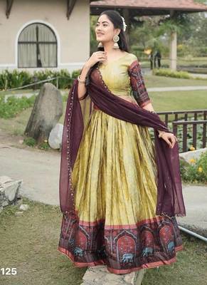 light mustard silk printed lehenga choli 4