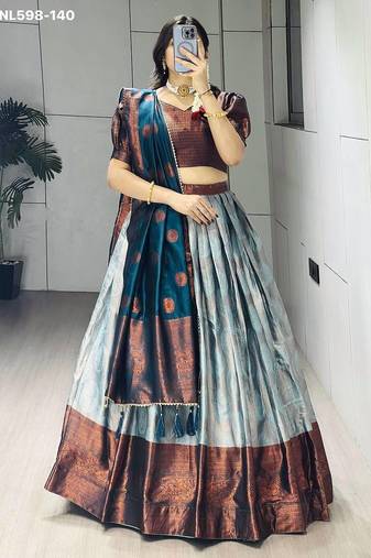 slate grey silk plain lehenga choli