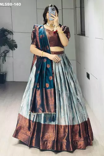 slate grey silk plain lehenga choli