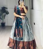 slate grey silk plain lehenga choli