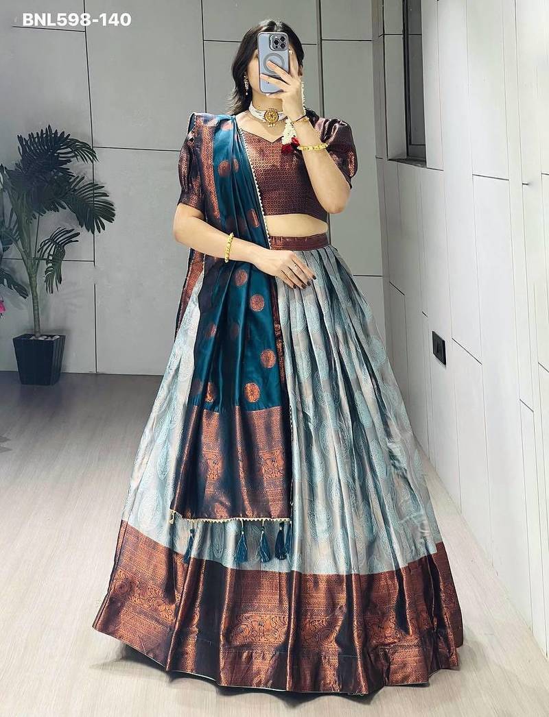 slate grey silk plain lehenga choli