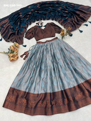slate grey silk plain lehenga choli 3