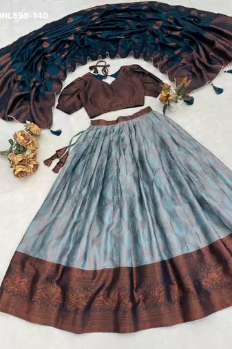 slate grey silk plain lehenga choli