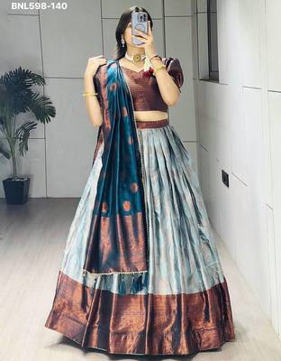 slate grey silk plain lehenga choli 4