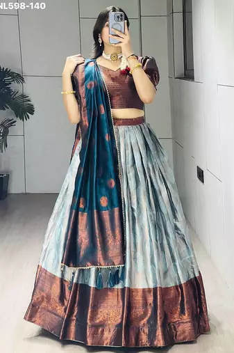 slate grey silk plain lehenga choli