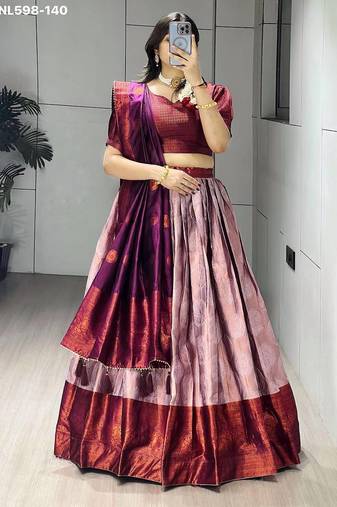 light onion pink silk plain lehenga choli