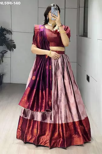 light onion pink silk plain lehenga choli