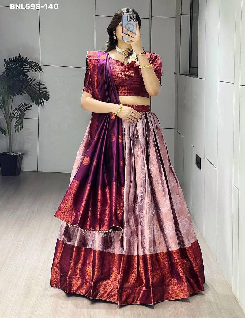 light onion pink silk plain lehenga choli