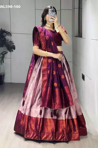light onion pink silk plain lehenga choli