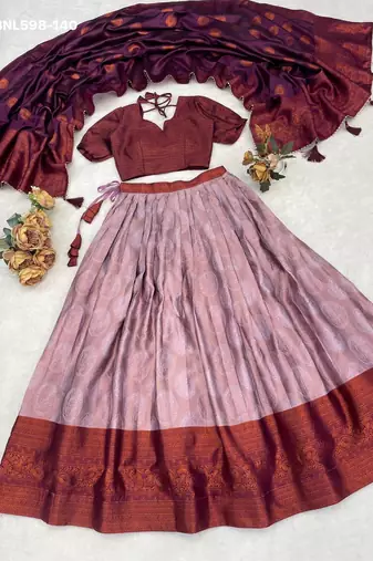 light onion pink silk plain lehenga choli